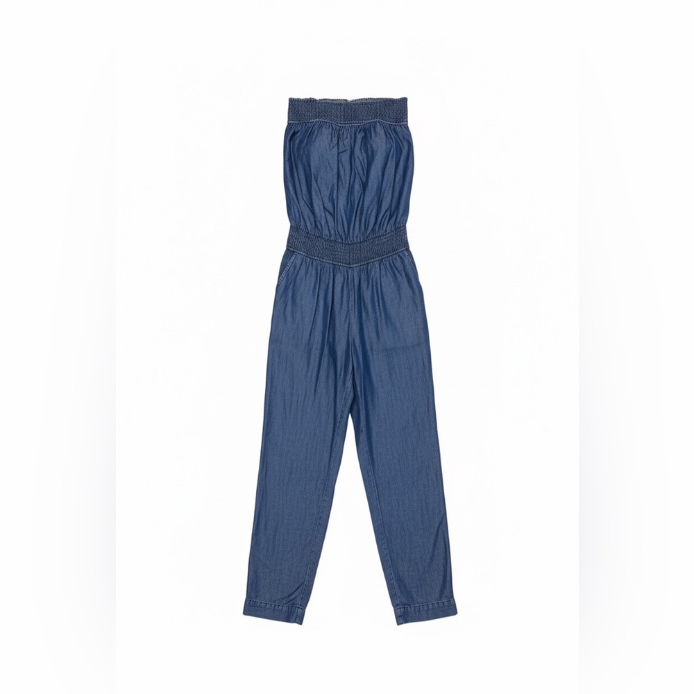 Zara Dark Blue Strapless Tapered Jumpsuit